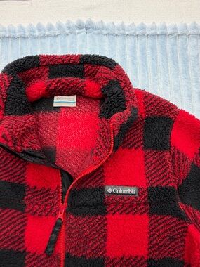 Columbia Red and Black Buffalo Plaid Sherpa Jacket